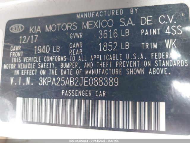3KPA25AB2JE088389 KIA RIO LX
