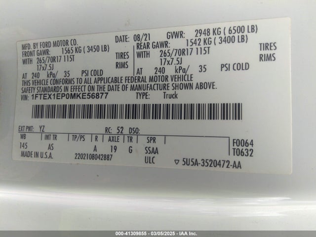 Ford F-150 Xl 2021 1FTEX1EP3MKE56887 Image 7