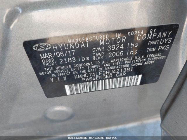 KMHD74LF9HU421381 Hyundai Elantra