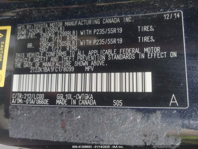 2T2ZK1BA1FC178099 Lexus RX 350