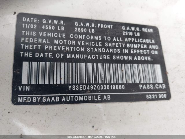 2003 SAAB 9-5 YS3ED49Z033019680 Photo 8