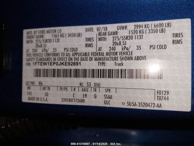 1FTEW1EP0JKE92891 Ford F-150