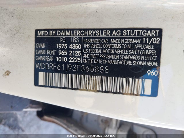 2003 MERCEDES-BENZ C-CLASS WDBRF61J93F365888 Photo 8
