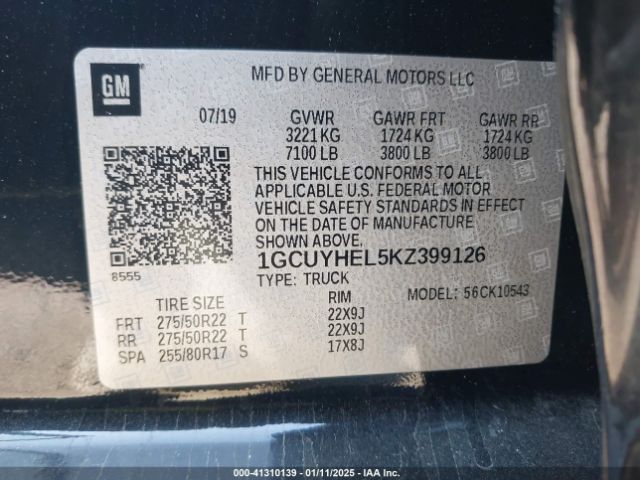 1GCUYHEL5KZ399126 Chevrolet Silverado 1500 High Country