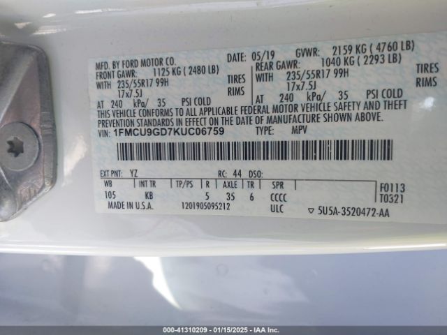 1FMCU9GD7KUC06759 Ford Escape