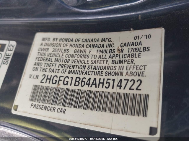 2010 HONDA CIVIC CPE 2HGFG1B64AH514722 Photo 8