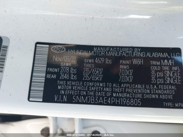 5NMJB3AE4PH196805 Hyundai Tucson