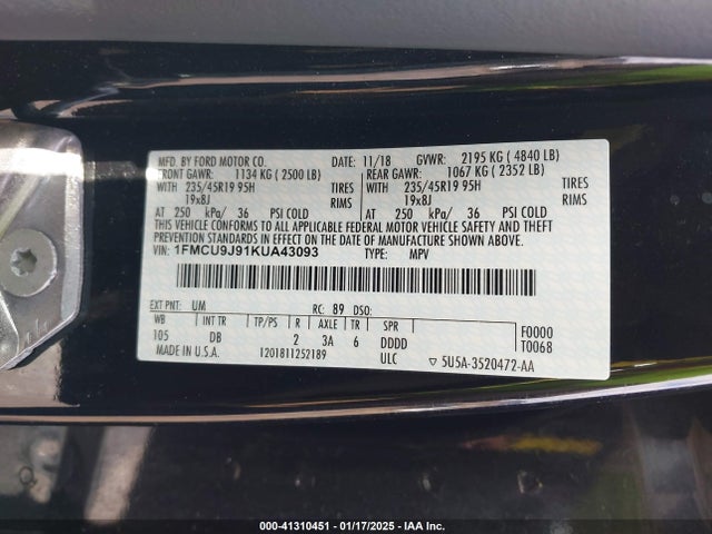 Ford Escape 2019 1FMCU9J91KUA43093 Image 9
