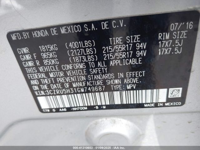 3CZRU5H31GM749687 Honda HR-V