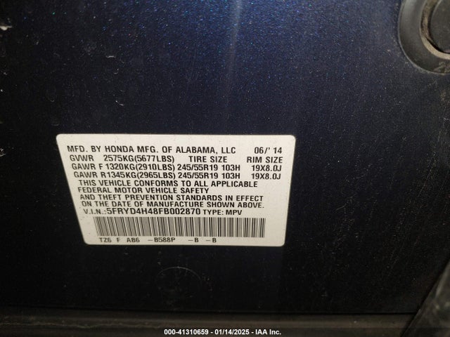 Acura MDX 2015 5FRYD4H48FB002870 Image 9