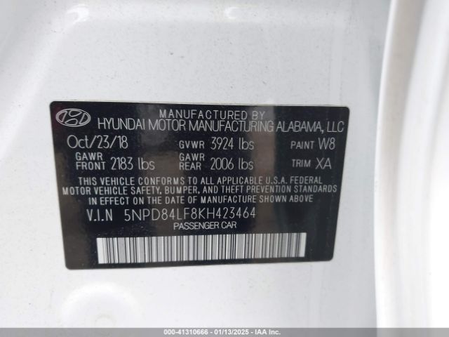5NPD84LF8KH423464 Hyundai Elantra