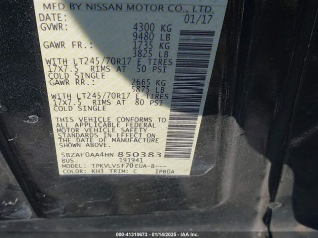 5BZAF0AA4HN850383 Nissan Nv Passenger Nv3500 Hd Sl V8