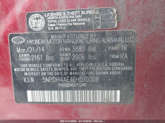 5NPDH4AE4EH510308 Hyundai Elantra