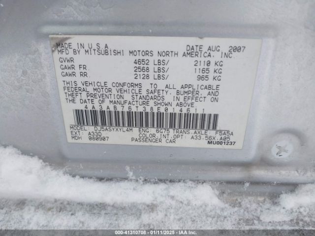 2008 MITSUBISHI GALANT 4A3AB76T38E014611 Photo 8