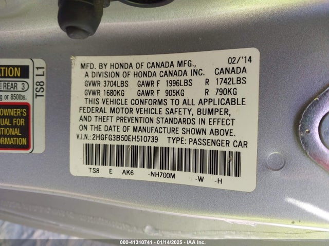 Honda Civic 2014 2HGFG3B50EH510739 Image 9