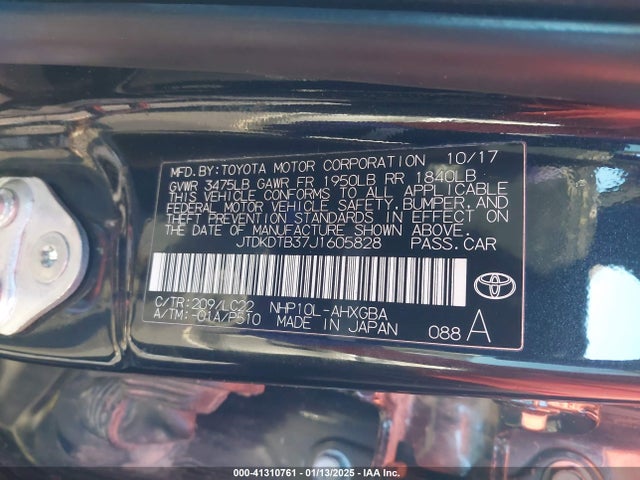 JTDKDTB37J1605828 Toyota PRIUS C