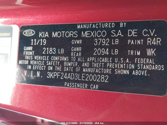 3KPF24AD3LE200282 KIA Forte