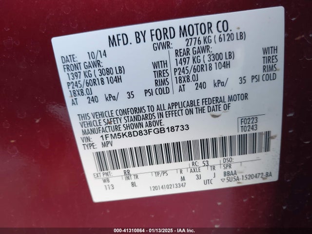 Ford EXPLORER XLT 2015 1FM5K8D83FGB18733 Image 9