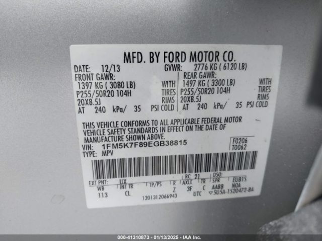 1FM5K7F89EGB38815 Ford Explorer