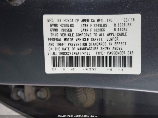 2016 HONDA ACCORD SEDAN 1HGCR2F3XGA174163 Photo 8
