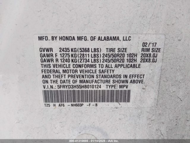 5FRYD3H55HB010124 Acura MDX