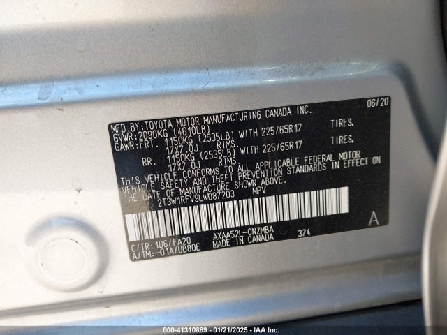 Toyota RAV4 2020 2T3W1RFV9LW087203 Image 9