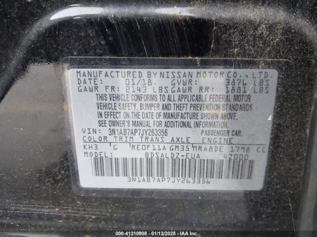 3N1AB7AP7JY263356 Nissan Sentra