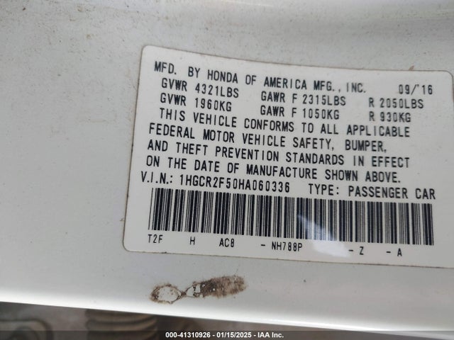 1HGCR2F50HA060336 Honda ACCORD SEDAN