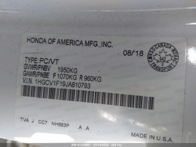 2018 HONDA ACCORD SEDAN 1HGCV1F19JA810793 Photo 8