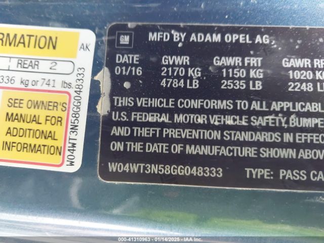 W04WT3N58GG048333 Buick Cascada