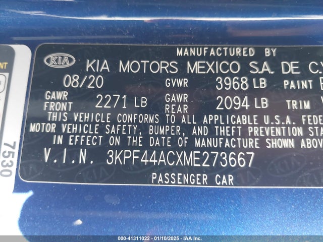 3KPF44ACXME273667 KIA Forte