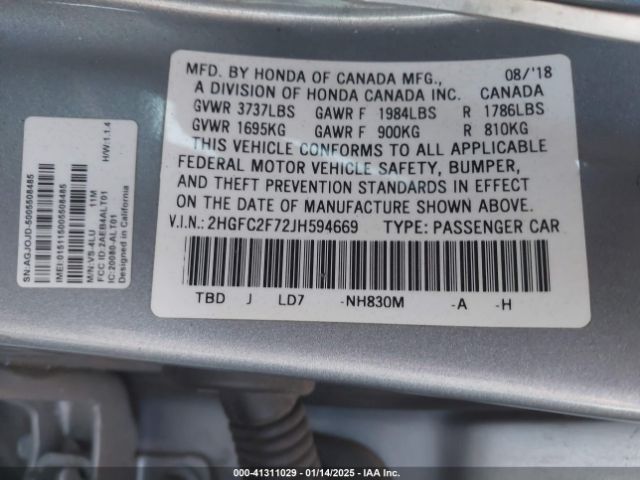 2018 HONDA CIVIC SEDAN 2HGFC2F72JH594669 Photo 8