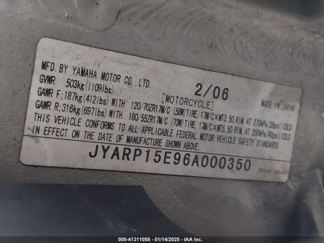 2006 YAMAHA FJR1300 JYARP15E96A000350 Photo 9
