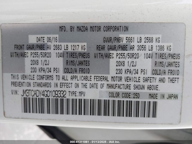 Mazda CX-9 2016 JM3TCADY4G0109332 Image 9