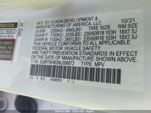 5J6RT6H82NL008872 Honda Cr-v Hybrid Ex-l