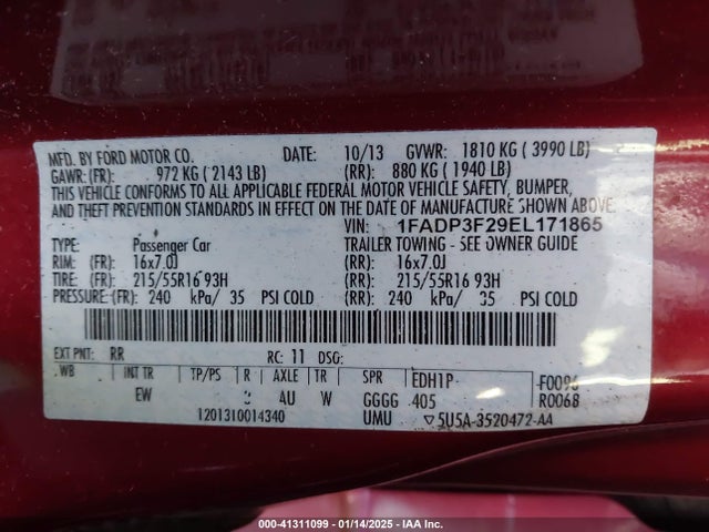 Ford Focus 2014 1FADP3F29EL171865 Image 9