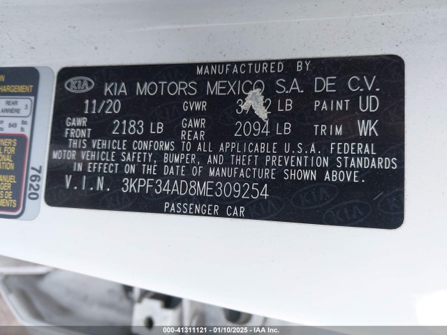3KPF34AD8ME309254 KIA Forte Gt-line