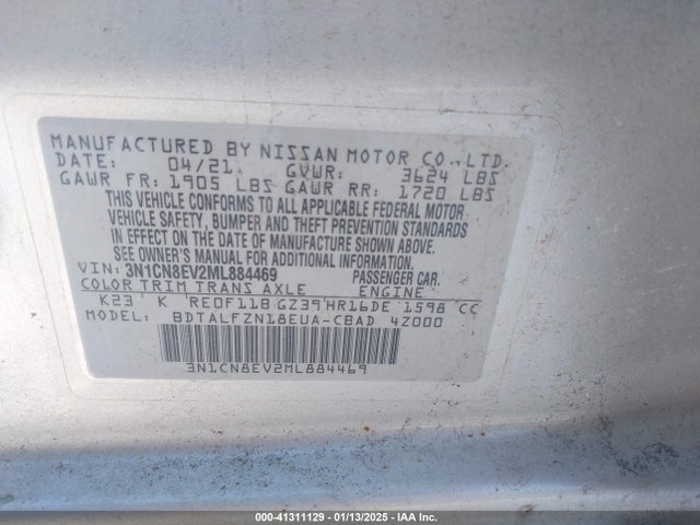 Nissan Versa 2021 3N1CN8EV2ML884469 Image 9