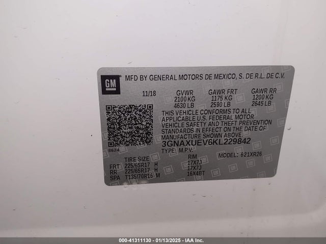 Chevrolet EQUINOX LT 2019 3GNAXUEV6KL229842 Image 9