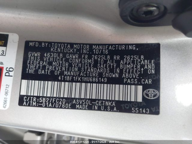 4T1BF1FK1HU686149 Toyota Camry