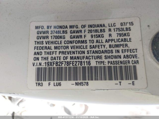 2015 HONDA CIVIC SEDAN 19XFB2F78FE278116 Photo 8