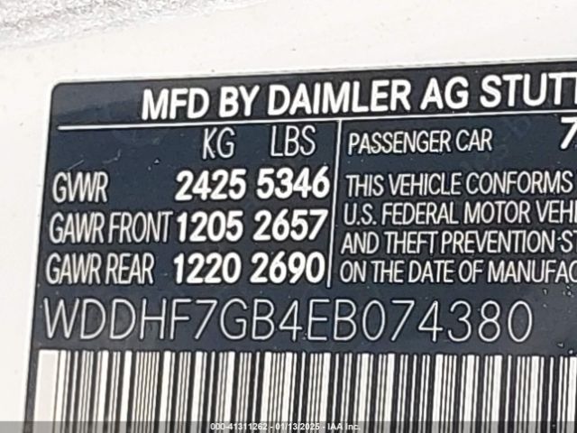 WDDHF7GB4EB074380 Mercedes-Benz E-Class