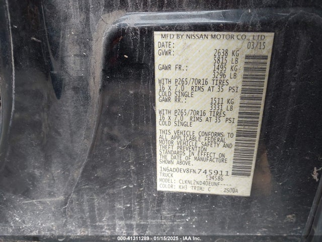 1N6AD0EV8FN745911 Nissan Frontier Sv