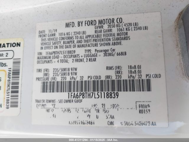 1FA6P8TH7L5118839 Ford Mustang Ecoboost Premium Fastback