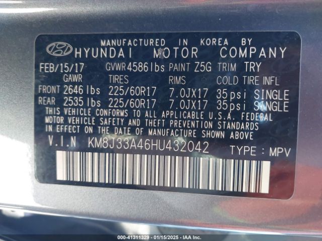 KM8J33A46HU432042 Hyundai Tucson Se Plus