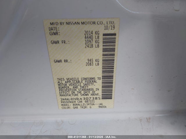 1N4AL4FV8LN307385 Nissan Altima Platinum Vc-turbo Fwd