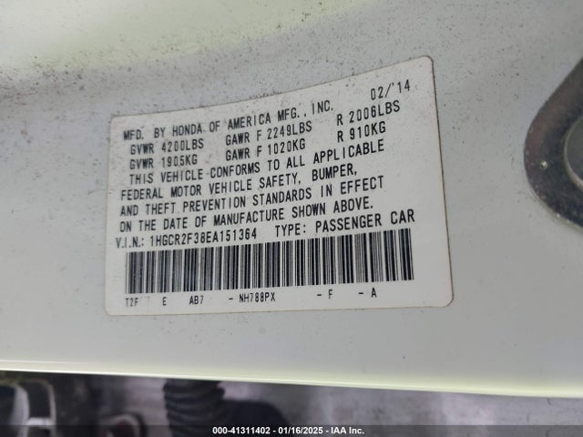 Honda ACCORD LX 2014 1HGCR2F38EA151364 Image 9