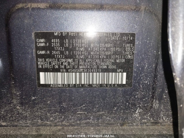 4S4BSAAC9F3249319 Subaru Outback 2.5i