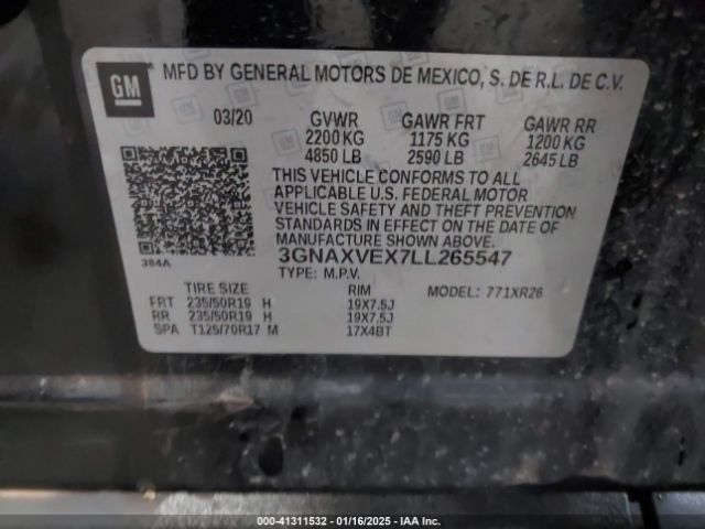 3GNAXVEX7LL265547 Chevrolet Equinox Awd Lt 2.0l Turbo