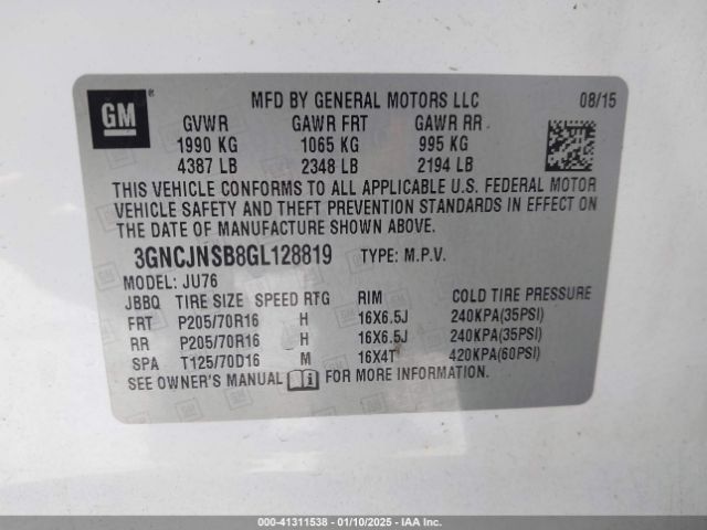 3GNCJNSB8GL128819 Chevrolet Trax 1ls